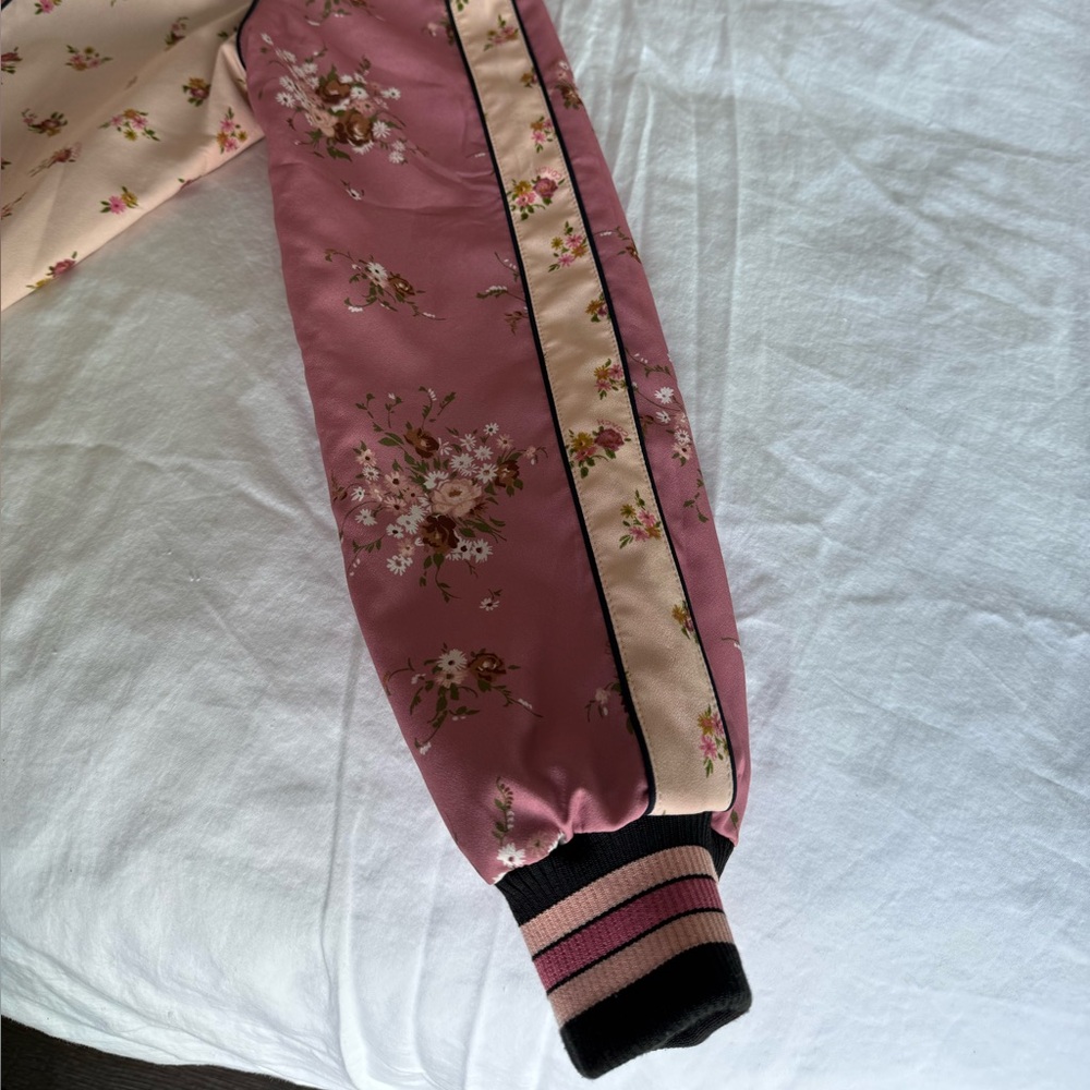 COACH Floral Baseball Bomber Jacket Womens M Romantic Rose Pink Coquette Girl - Picture 10 of 12